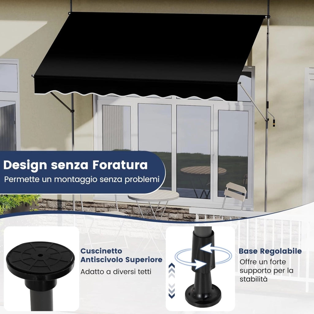 Tenda da Sole a Morsetto, Regolabile in Altezza e Inclinazione con Manovella, Telo Impermeabile e Resistente ai Raggi Solari e Telaio Antiruggine, Tenda Retrattile Senza Foratura (3M,Nero)