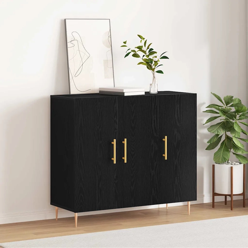 Credenza Rovere Nero 90 x 34 x 80 cm Legno multistrato 869078