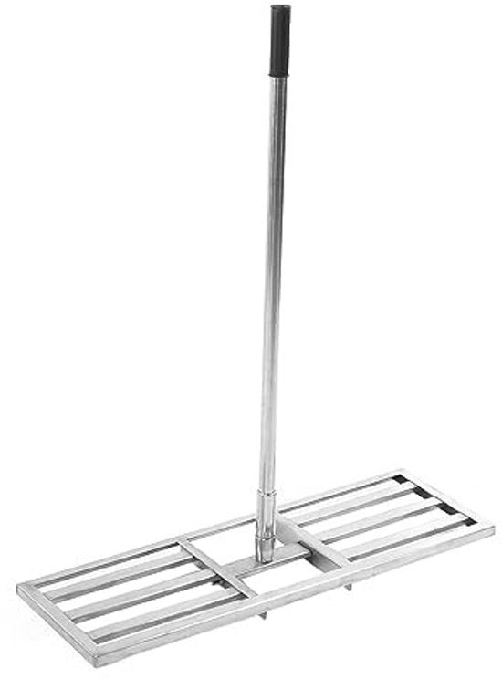 Gazonnivellatore multifunzionale con manico antiscivolo - Lunghezza telescopica in acciaio inossidabile - Adatto per ogni tipo di erba - Rimuove sassi e distribuisce materiali - Distributore di terreno