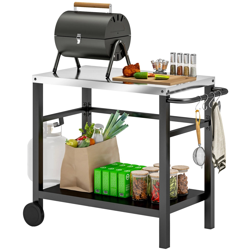 Carrello barbecue da giardino ¨C Xylo ¨C piano di lavoro con ganci e ripiano 102x50x81cm grigio antracite