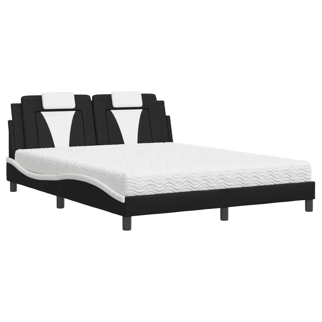 Letto Viana con Materasso Nero e Bianco 160x200cm Similpelle 3208808