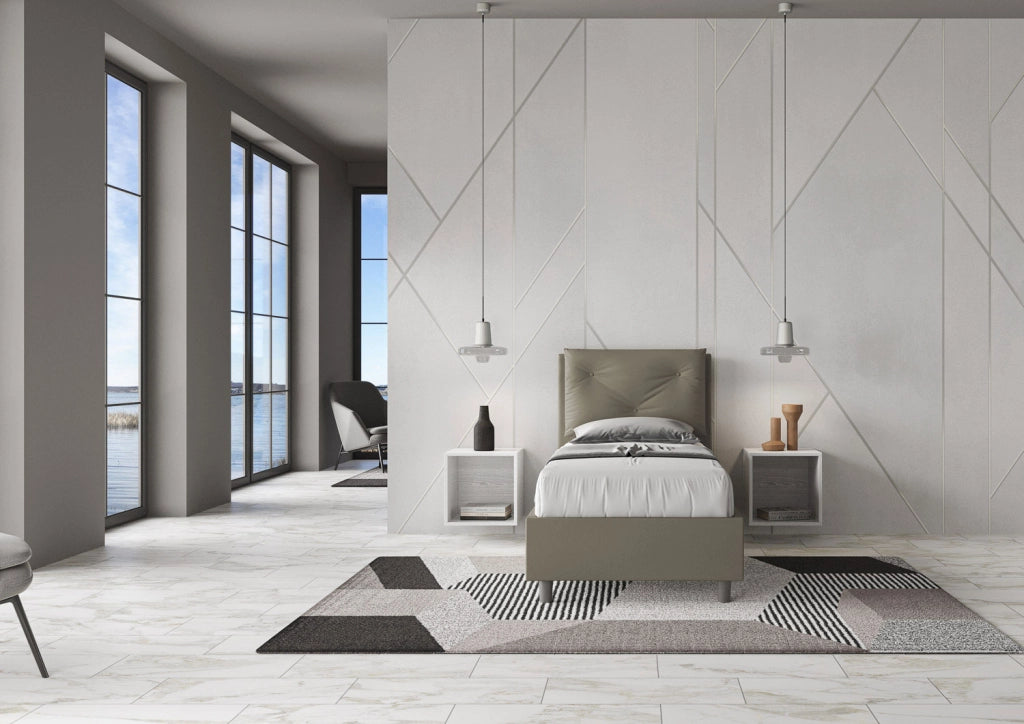 BS COM Letto singolo con rete imbottito 80x210 similpelle cappuccino