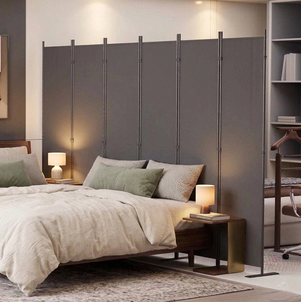Divisorio ULEVR 304x180 cm pieghevole in tessuto Oxford grigio scuro, struttura in metallo