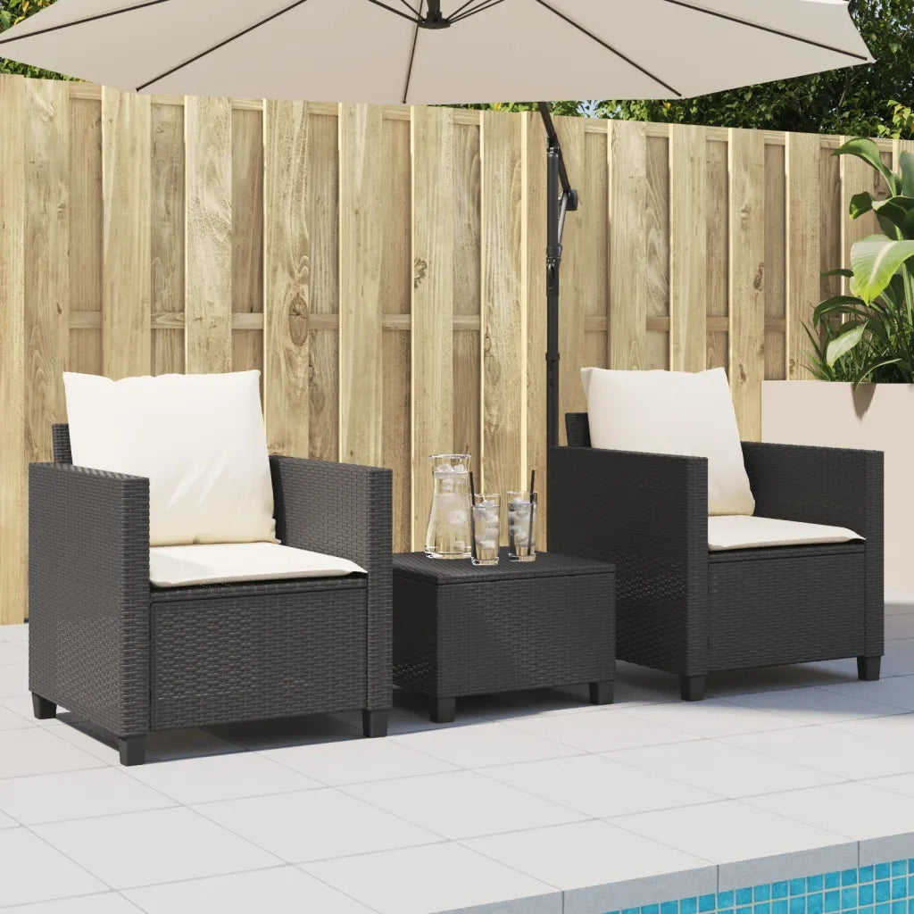 Set da Bistrò 3 pz con Cuscini Nero in Polyrattan 4003896