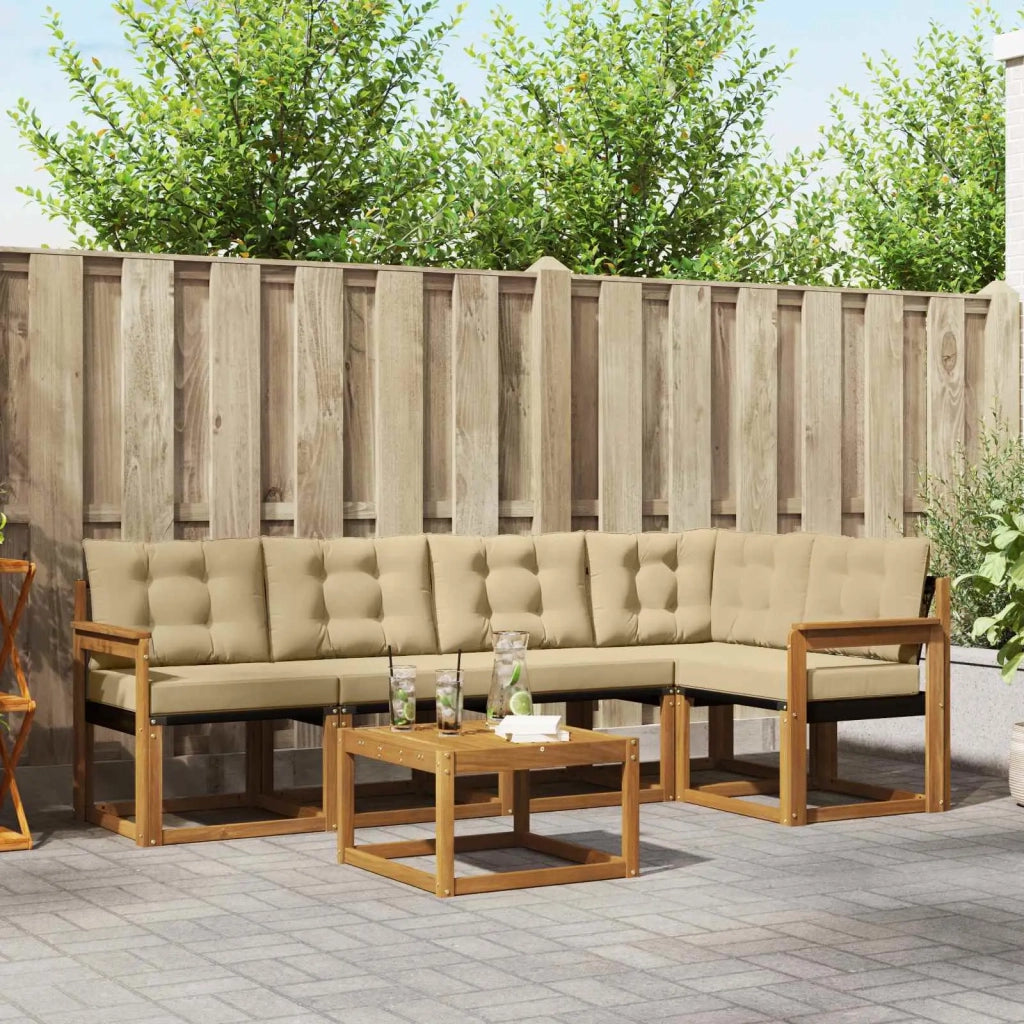 Set di divani da esterno con cuscino 6 pcs Naturale e Beige 3368684