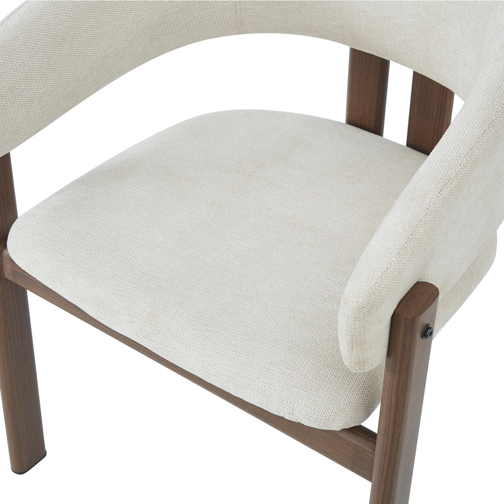 2 sedie da sala da pranzo in metallo con effetto legno noce e braccioli ergonomici in lino beige stile moderno