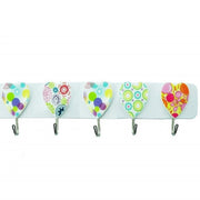 Trade Shop - Barra 5 Ganci Acciaio Cuore Adesiva Appendini Plastica Appendi Tutto Cucina -