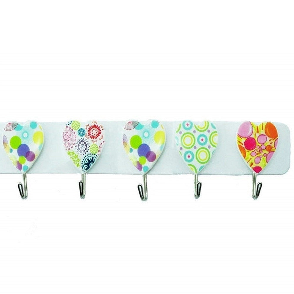 Trade Shop - Barra 5 Ganci Acciaio Cuore Adesiva Appendini Plastica Appendi Tutto Cucina -