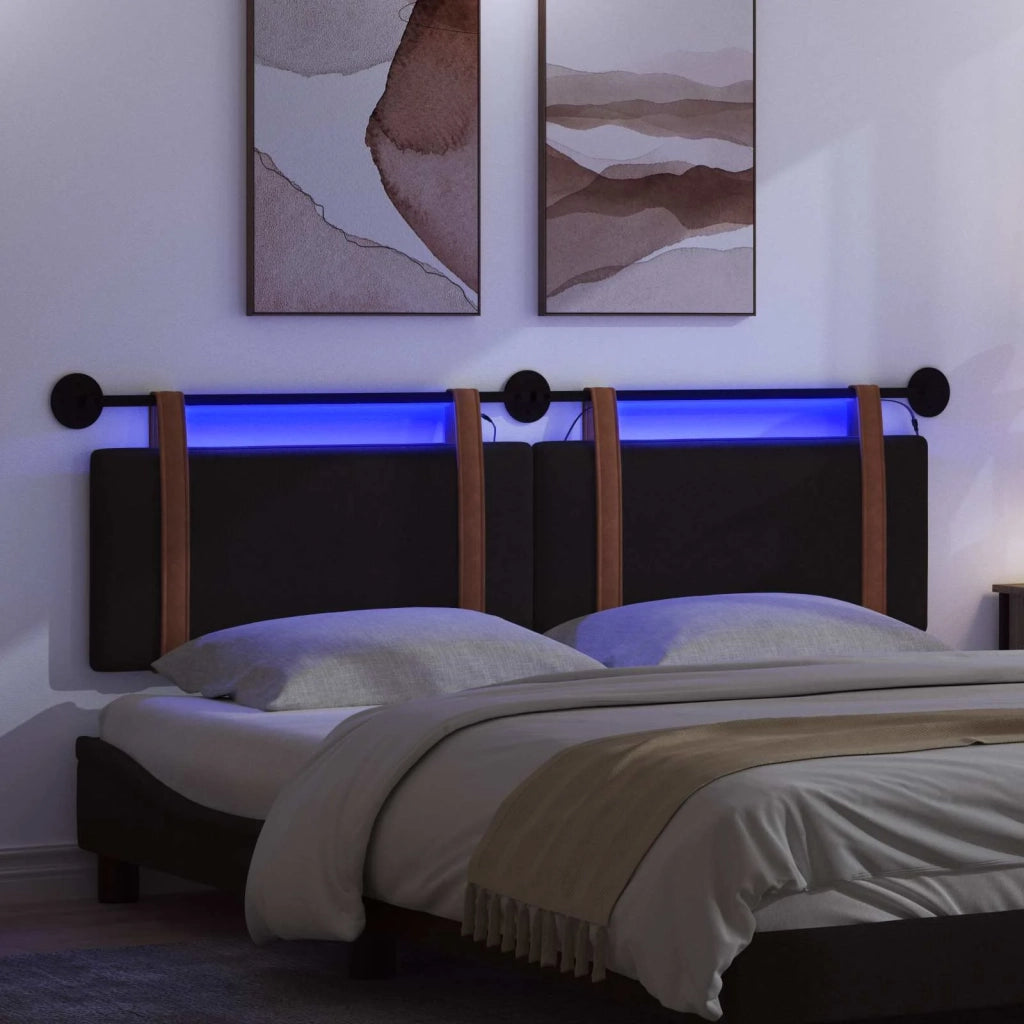 Testiera sospesa Con luce LED Nero PU Antico 3424016