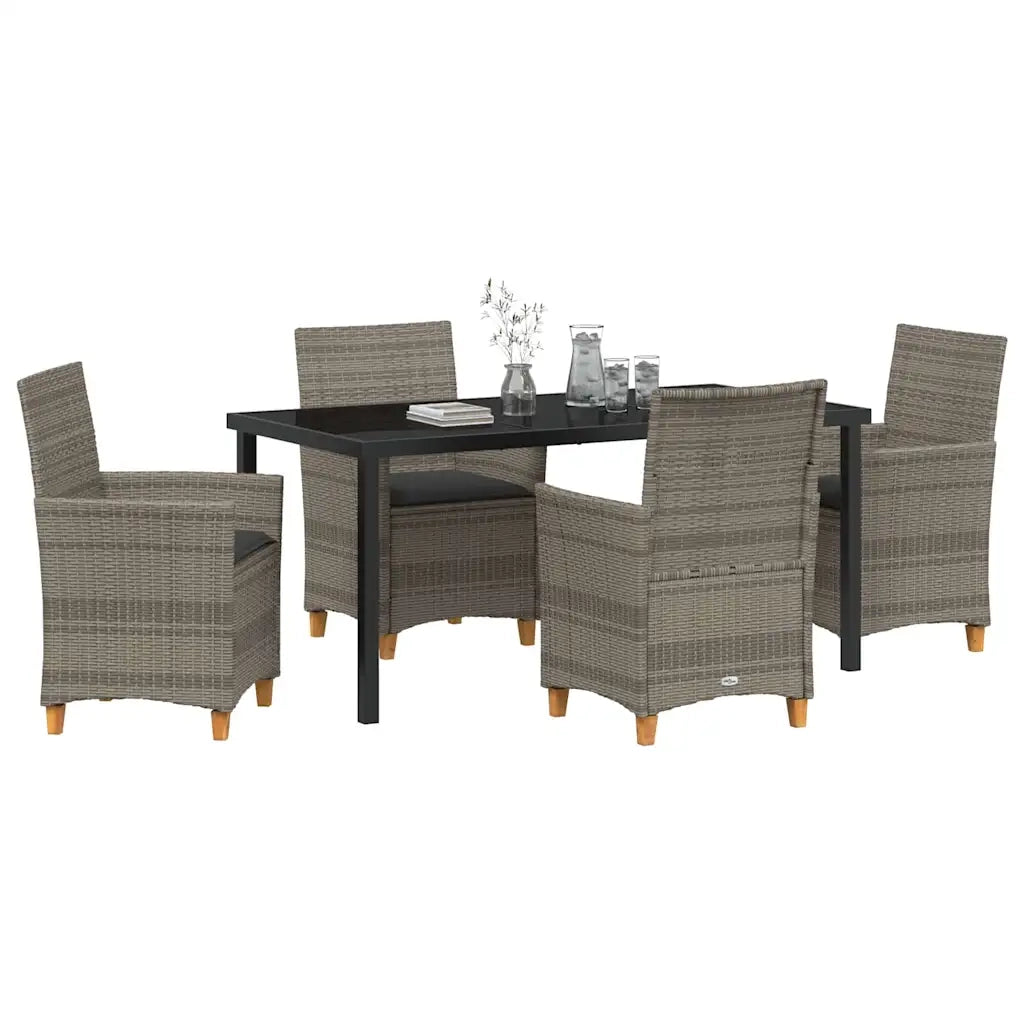 Set da Pranzo per Giardino 5 pcs Grigio polyrattan