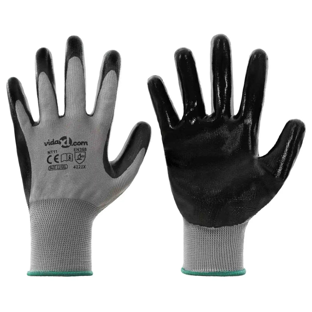 Guanti da Lavoro 12 pz Grigio e Nero 11 / XXL Poliestere CFW4356460