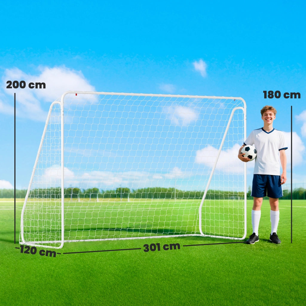 Porta da Calcio ¨C Xylo ¨C 301x120x200 cm Metallo Bianco con Rete PE