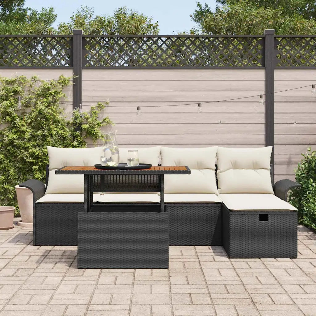 Set Divano da Giardino con cuscino 6 pcs Nero polyrattan 3359904