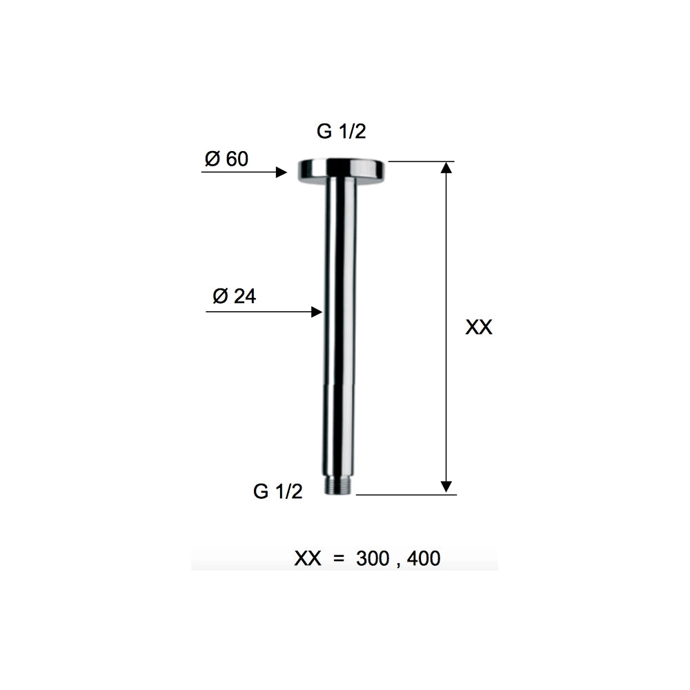 Braccio doccia da soffitto 30 cm