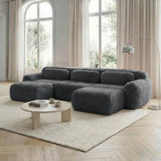Divano Modulare U a 5 Posti ¨C Xylo ¨C Tessuto Velluto Grigio con Cuscini