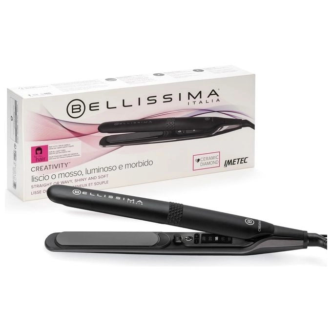 Bellissima 11874 Imetec Piastra Creativity per Capelli Lisci o Mossi con Rivestimento in Ceramica Diamond 5 Temperature Regolabili da 150 a 230°C Piastre Flottanti Riscaldamento Rapido Cavo Girevole 1,8 m colore Nero Rosa