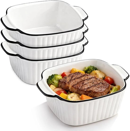 Set di 4 Piatti da forno in ceramica - 4 pezzi - 14,3 x 5,2 cm - Forme per forno piccole - Resistente alle abrasioni e al surriscaldamento - Fondino antiscivolo - Muffiniera da forno
