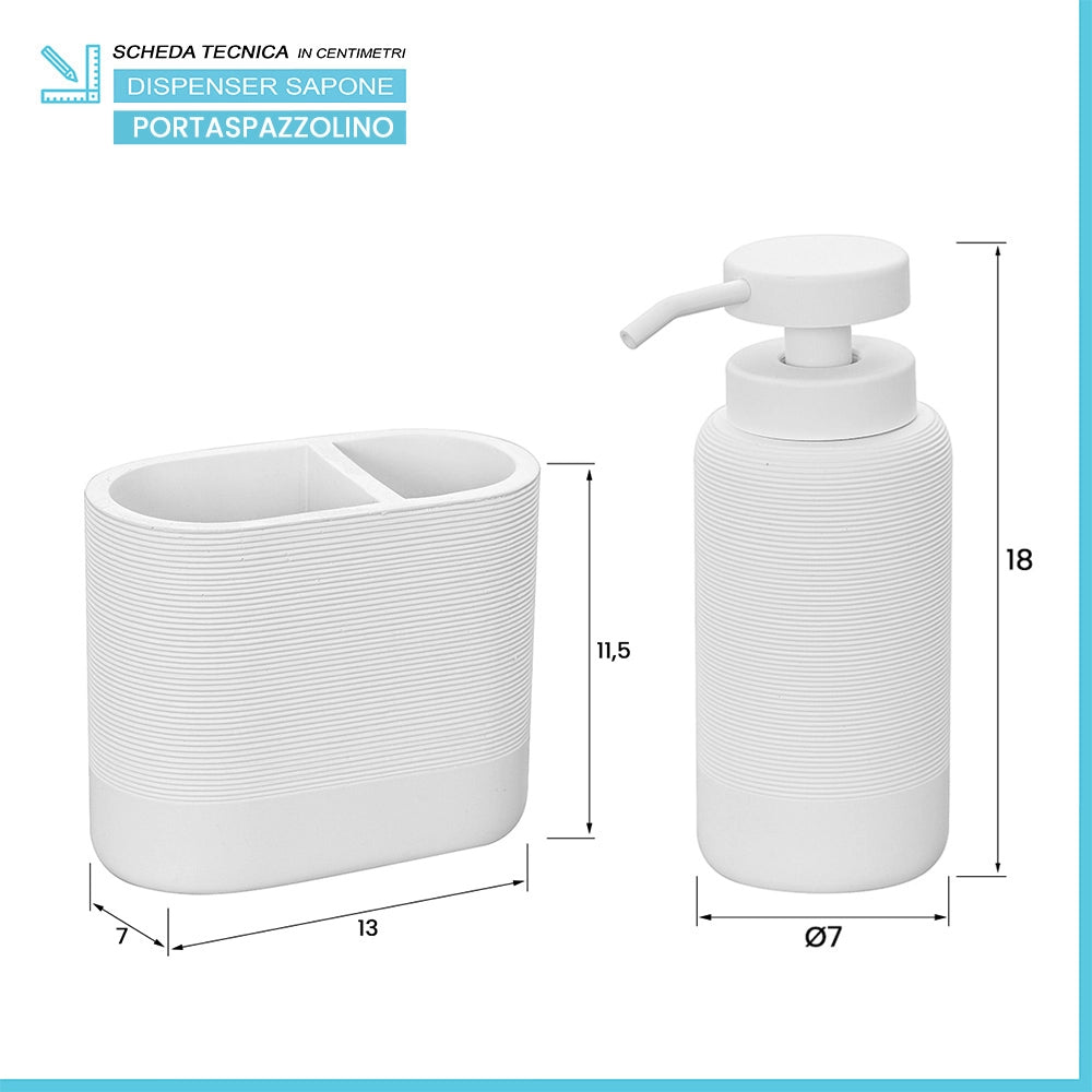 Set accessori bagno 4 pezzi in poliresina bianca Marica