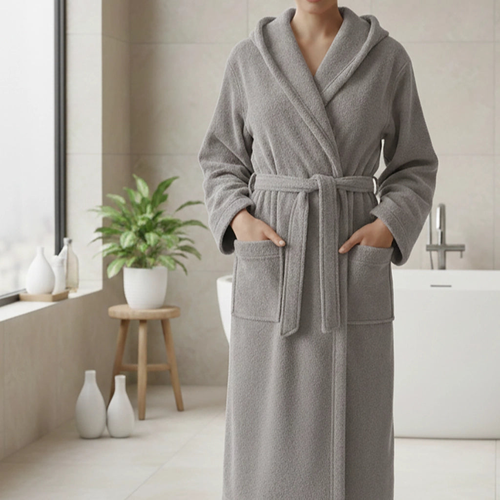 Satina, Accappatoio 100% Cotone con Cappuccio, Grigio