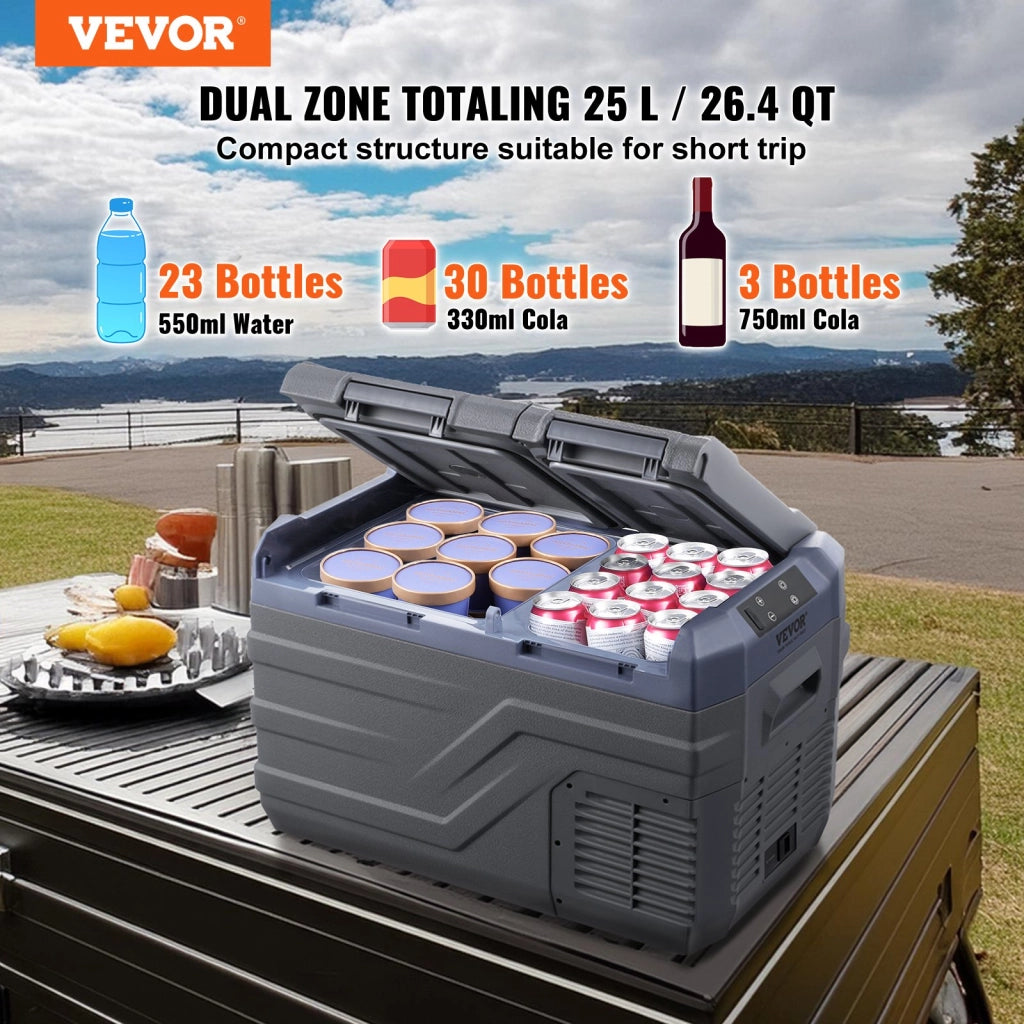 25 L NLD35 Frigorifero Portatile per Auto Doppia Zona, Silenzioso e Regolabile, 12/24 V CC e 100-240 V CA, -20 ~ 20 ℃ per Campeggio e Camper