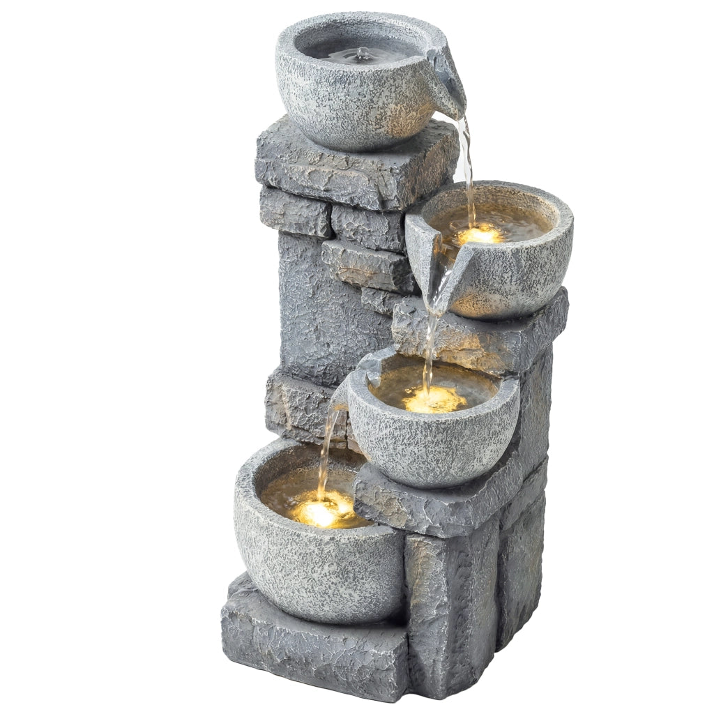 Fontana da giardino a 4 livelli con illuminazione LED e pompa ¨C Minimal ¨C Grigio