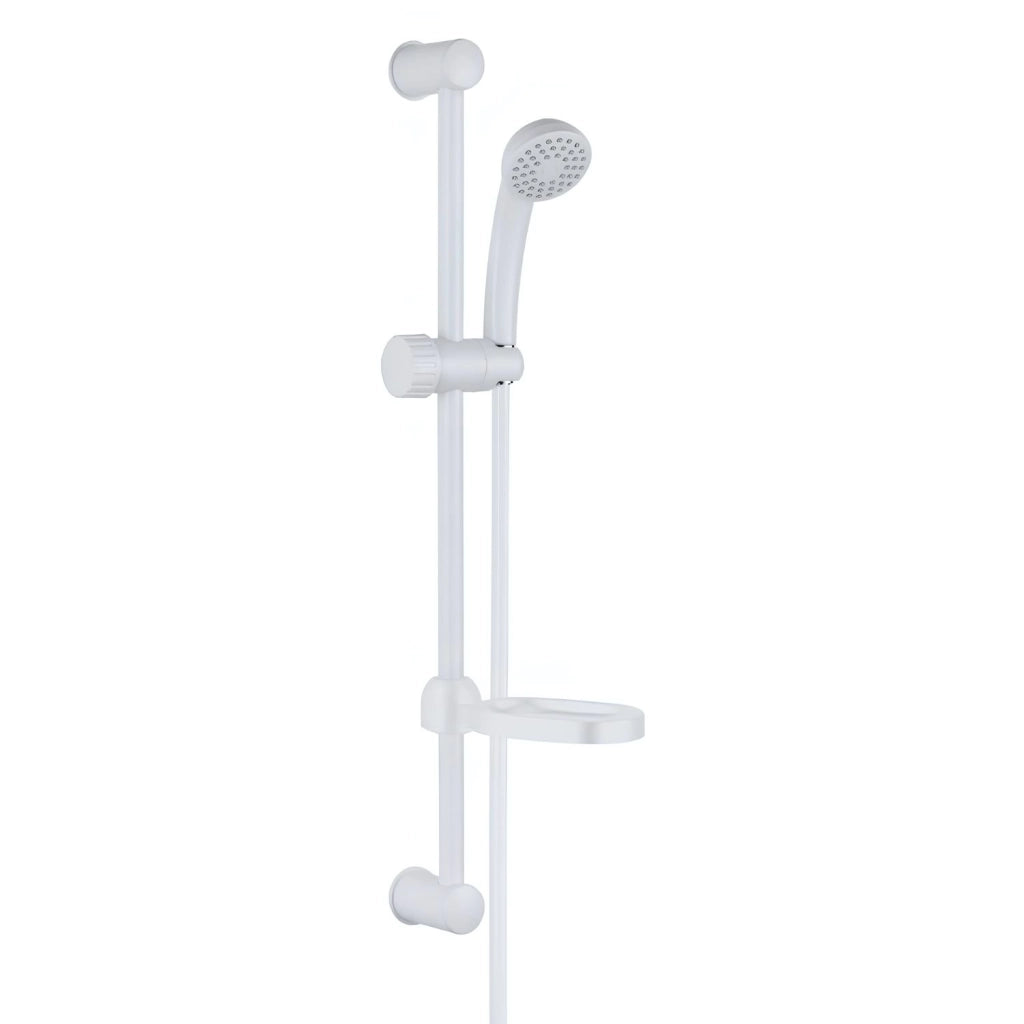 Saliscendi in abs bianco blush con doccetta e portasapone par campeggio nautica giardino