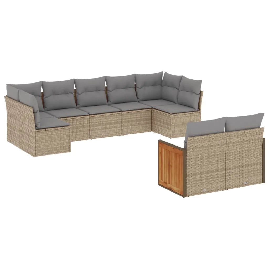 Set Divano da Giardino 9 pz con Cuscini Beige in Polyrattan 3260372