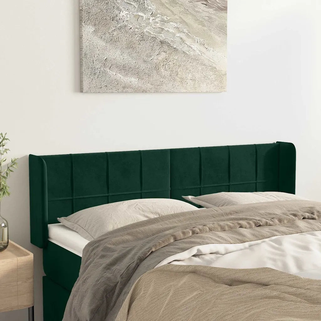 Testiera ad Orecchio-Testata con Orecchie Verde Scuro 147x16x78/88 cm in Velluto 451213