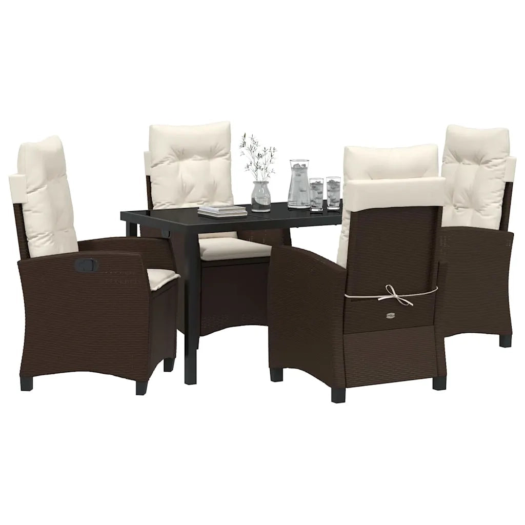 Set da Pranzo per Giardino con cuscino 5 pcs Marrone polyrattan