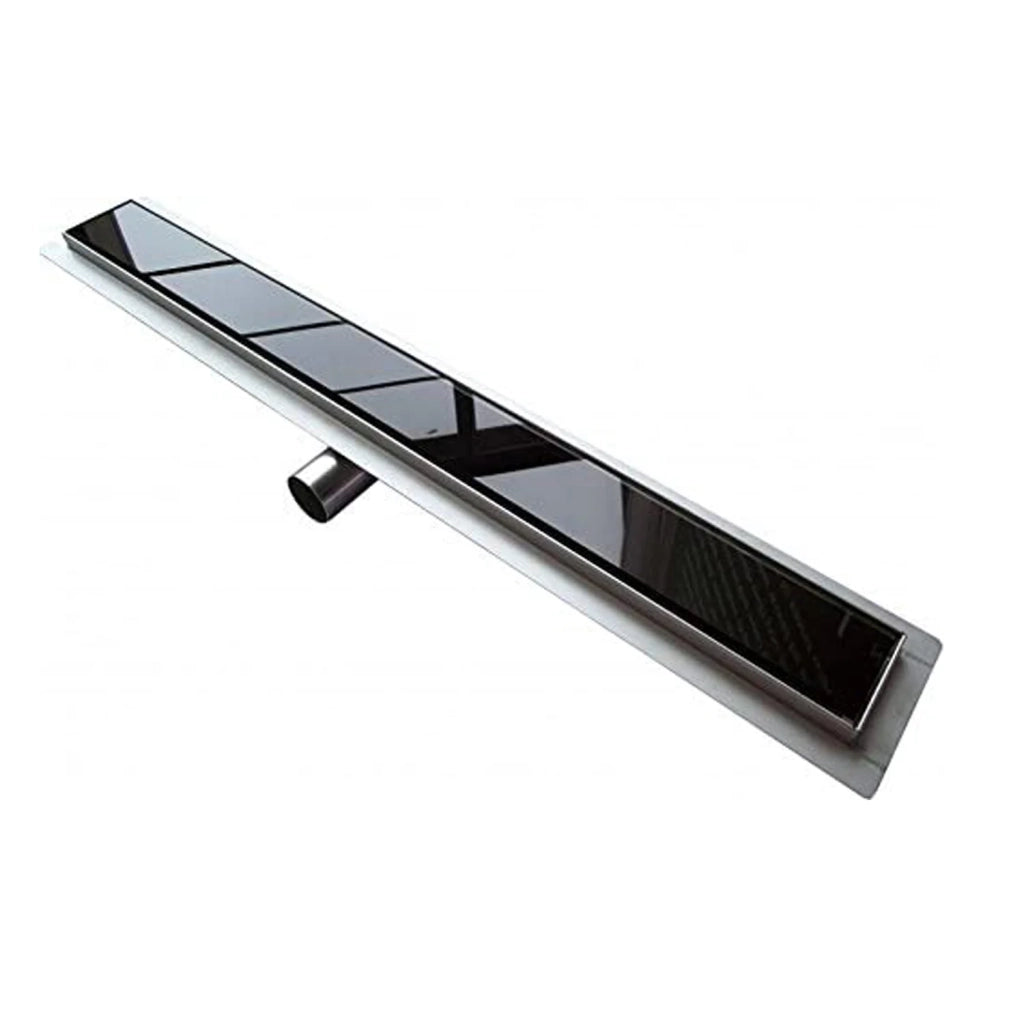 Canalina di scarico doccia in acciaio inox con cover vetro nero 50 cm mod. Glass