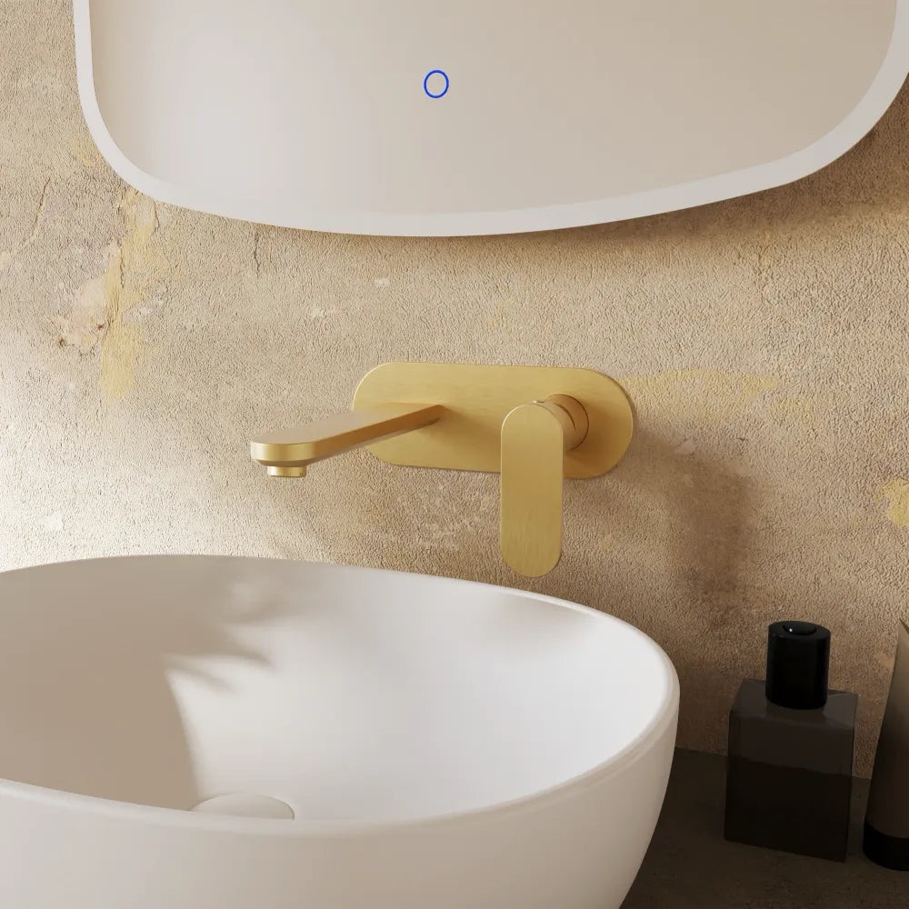 Set miscelatori lavabo ad incasso placca stondata bidet miscelatore esterno doccia oro spazzolato | Margot