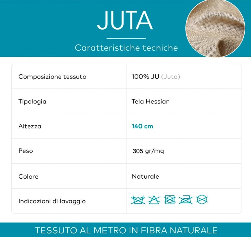 Juta Tessuto Tela Yuta 140x300 Cm Fibra Naturale 305 GR/m² Decorazioni Casa Rivestimenti Bricolage