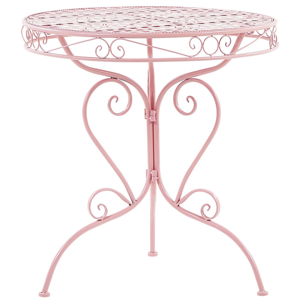 Tavolo da bistrò all'aperto con volute decorative verniciate a polvere di metallo rosa