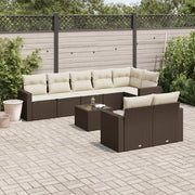Set Divani da Giardino 9pz con Cuscini Marrone in Polyrattan 3219223