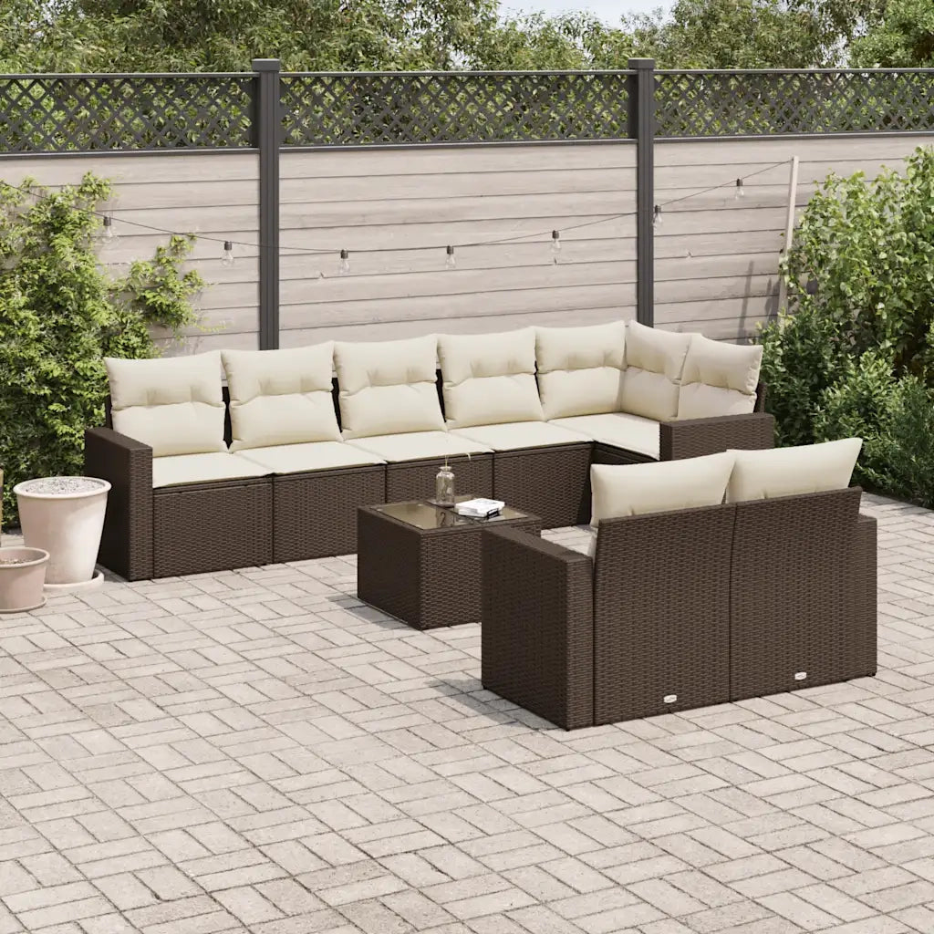 Set Divani da Giardino 9pz con Cuscini Marrone in Polyrattan 3219223