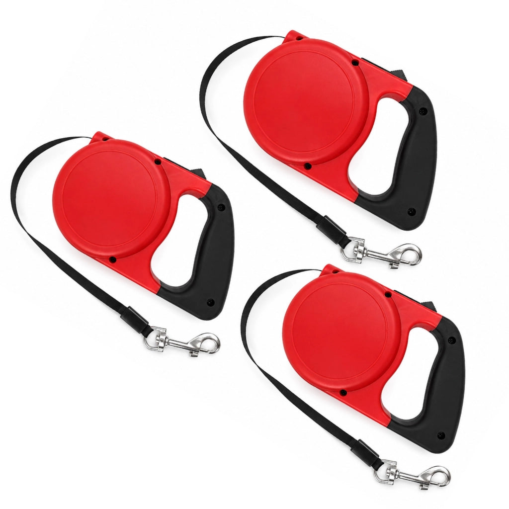 Set 3 Guinzagli Estensibili per Cani con Sistema Retrattile e Pulsante di Blocco – Disponibile da 5 m fino a 20 kg o da 8 m fino a 30 kg  Rosso - 5Metri-20Kg