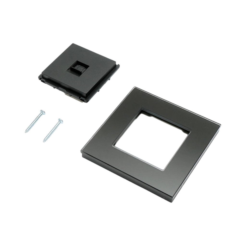 Presa internet CAT6 RJ45 nera con cornice in vetro 86x86mm