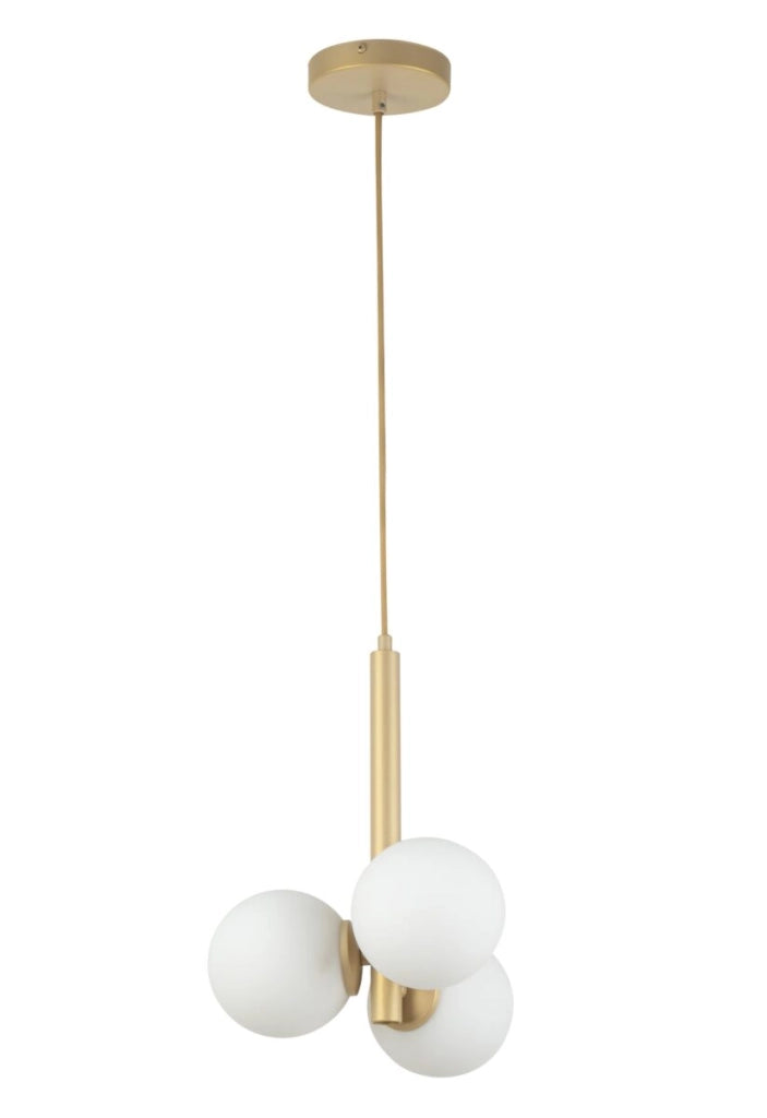 Lampada a sospensione Perla oro 3 sfere bianche G9