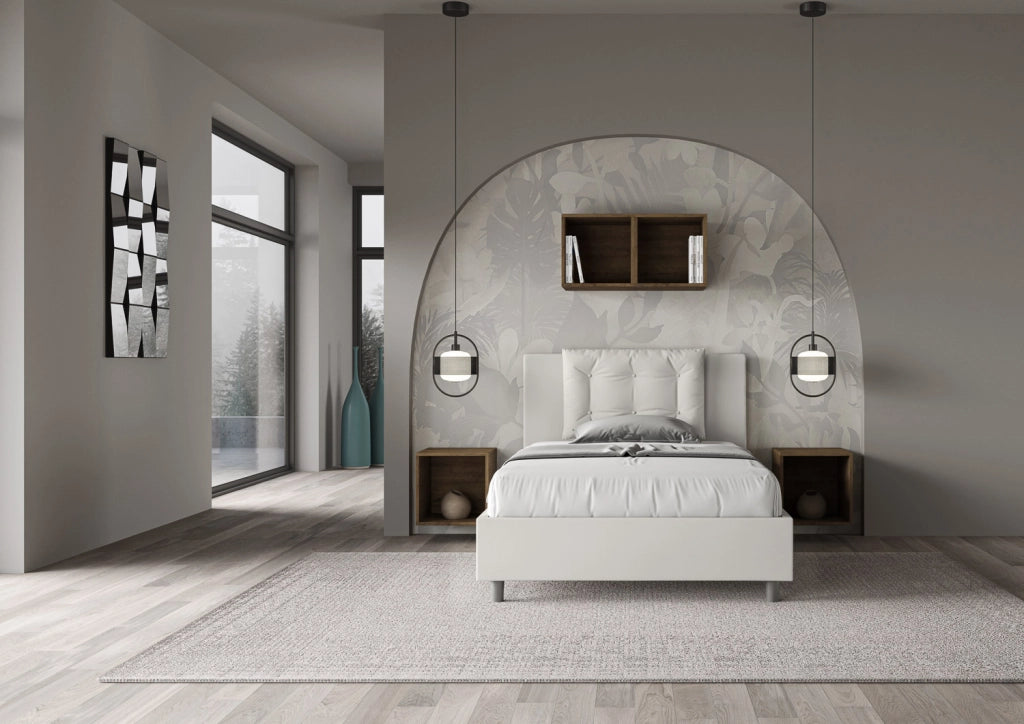 BS COM Letto una piazza e mezza contenitore imbottito 120x190 similpelle bianco