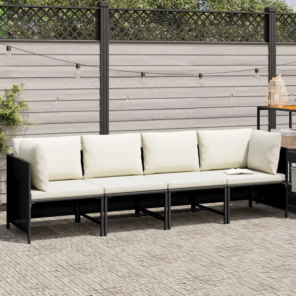 Divano da Giardino a 4 Posti con Cuscini Nero in Polyrattan 313515