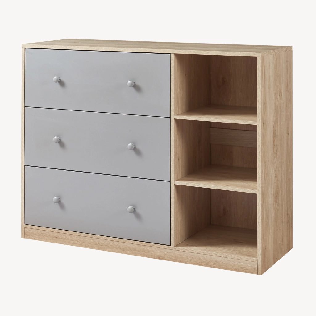 Cassettiera Beldinupp con Piano Fasciatoio Rimovibile 93 x 110 x 55 cm - Effetto Rovere / Grigio [en.casa]