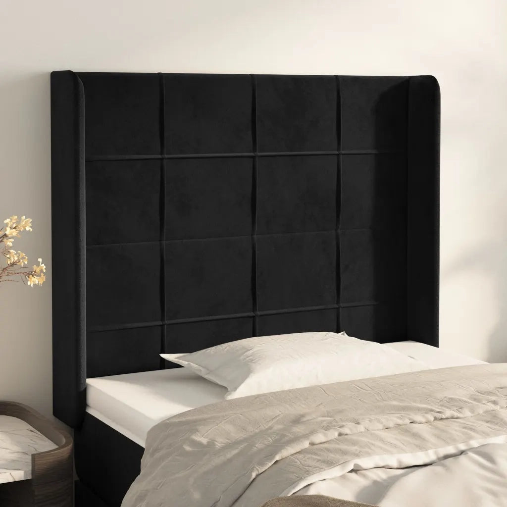 Testiera ad Orecchio-Testata con Orecchie Nera 93x16x118/128 cm in Velluto 314842