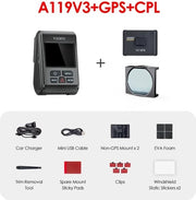 Dashcam per Auto - Inclusa GPS, CPL e Carta di Memoria - Obiettivo Regolabile - 5MP - Visione Notturna - Monitor di Parcheggio - Sensore di G - Con Schermo da 2 pollici