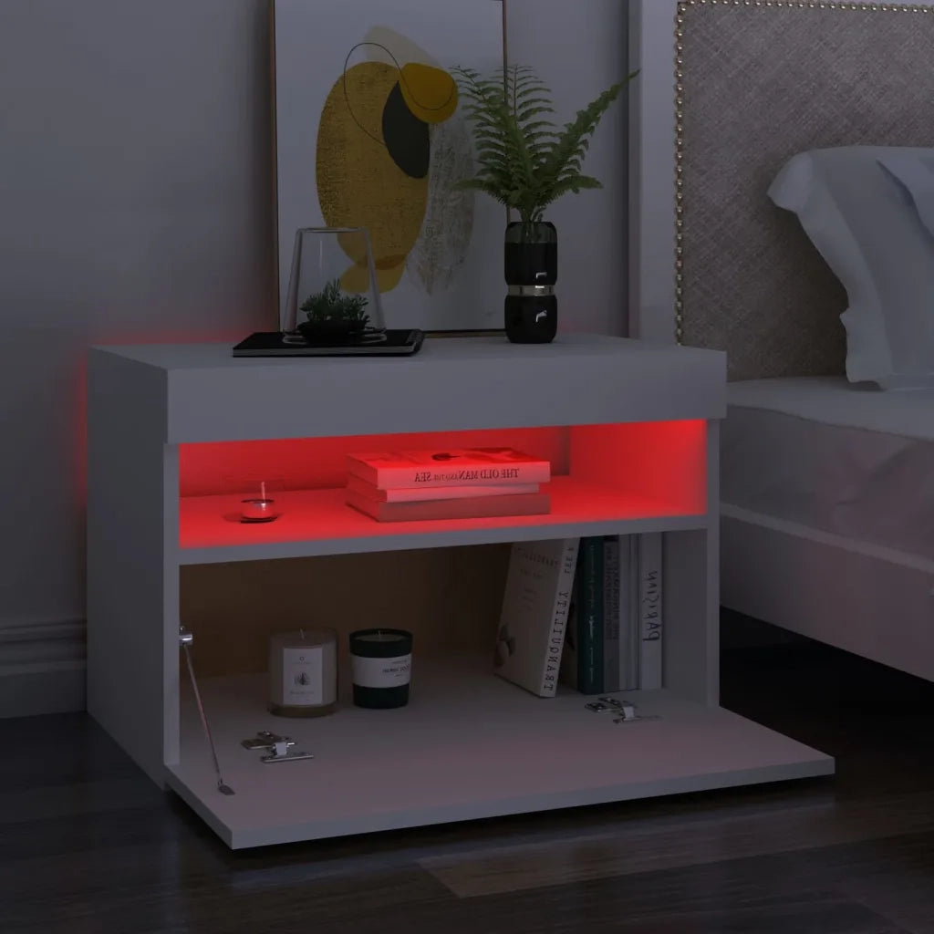 Comodini | Armadio da Notte | Mobiletto da notte con Luci LED Bianco 60x35x40 cm in Legno Multistrato
