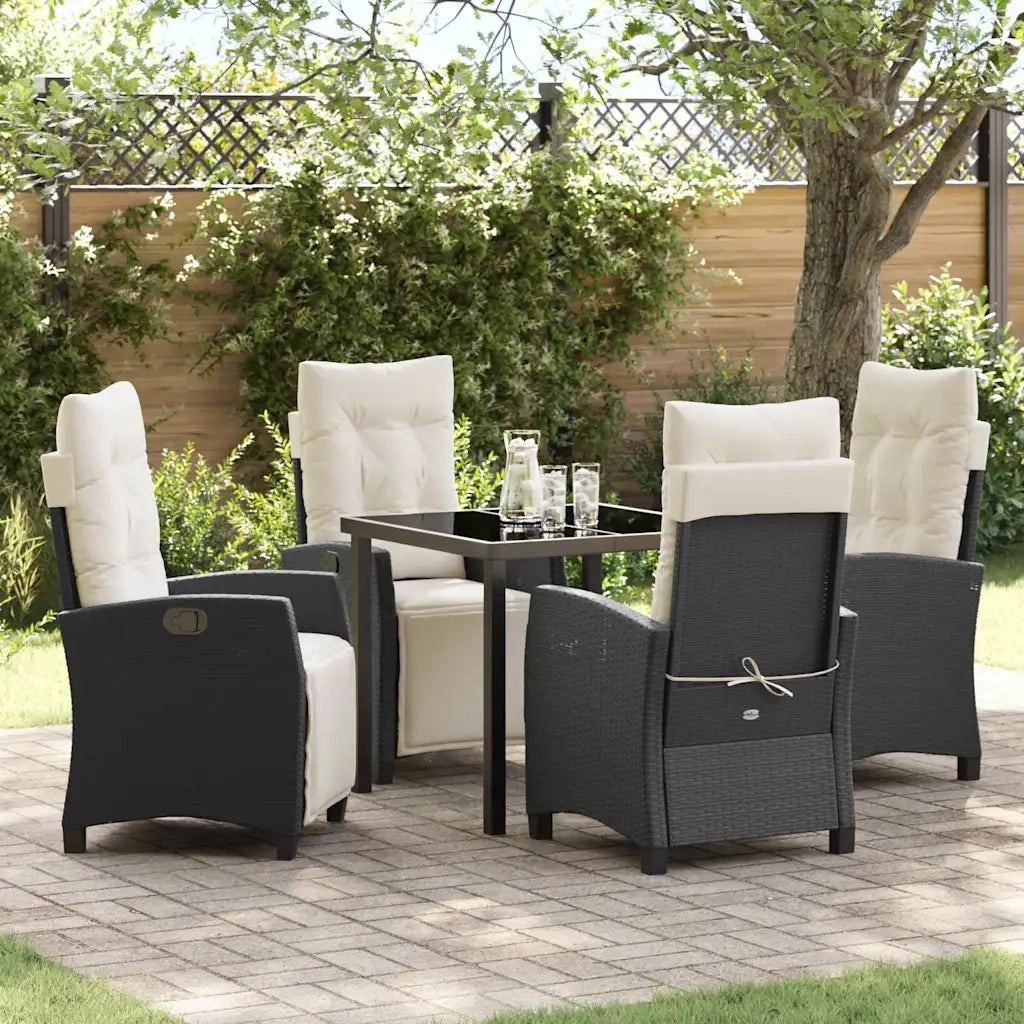 Set da Pranzo per Giardino con cuscino 5 pcs Nero polyrattan