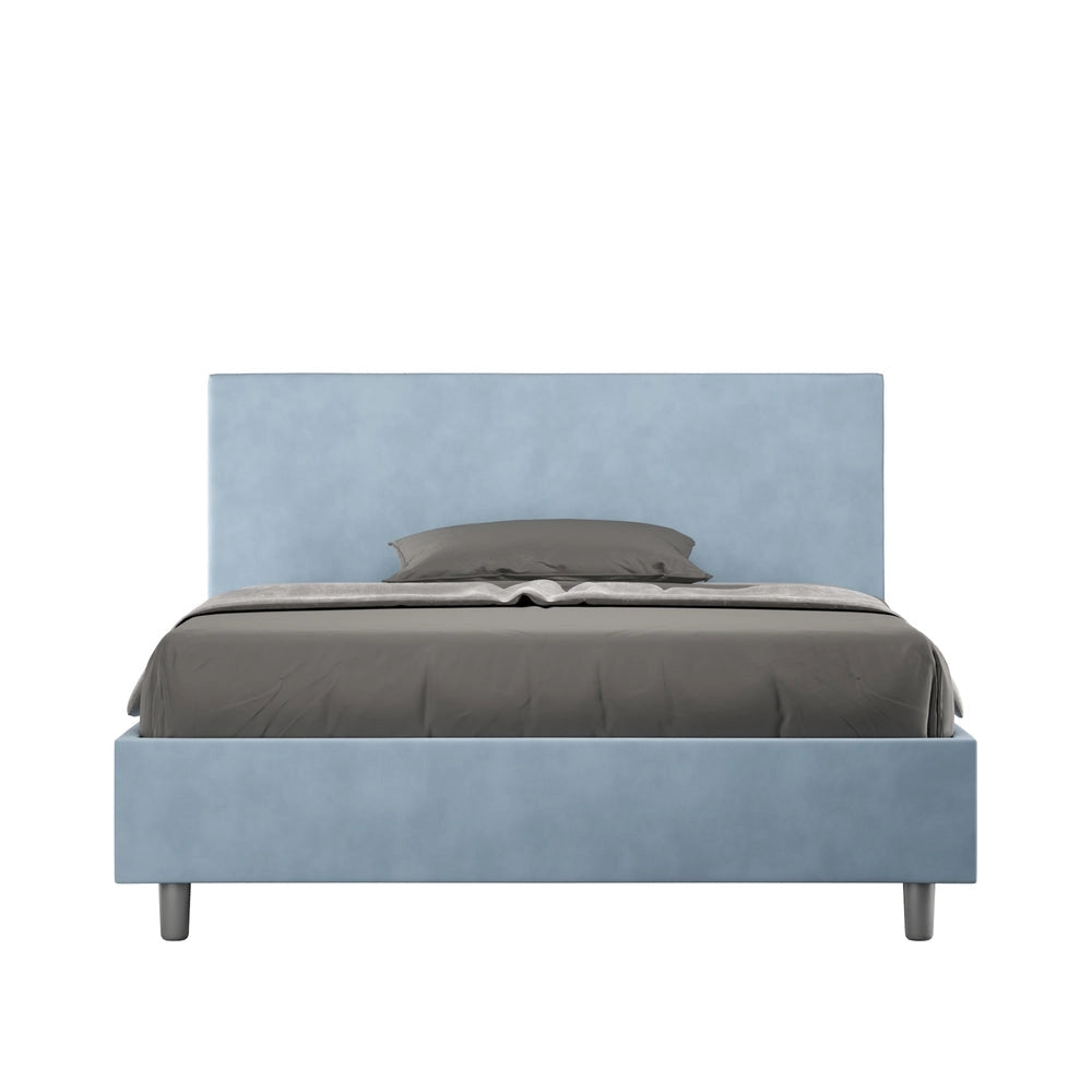 Letto Matrimoniale 160x200 cm con Rete e Contenitore Adele Azzurro