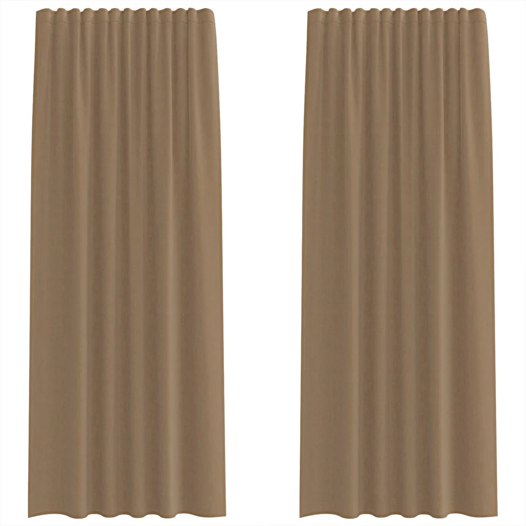 Tende in Voile con Tasche per Aste 2 pz Marrone Chiaro