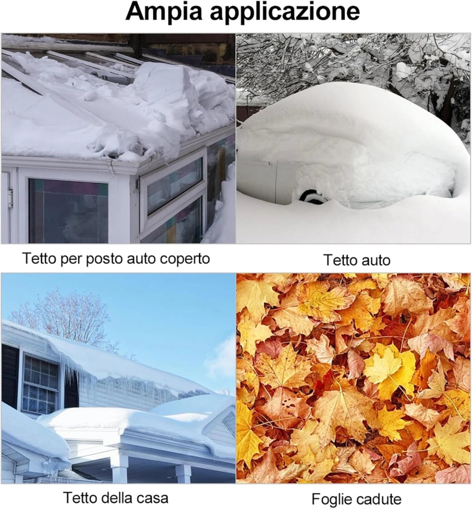 Rastrello da neve per tetti e Auto, telescopico e allungabile da 200 cm a 630 cm, pala da neve in alluminio, per vari occasioni, maniglia antiscivolo, con chiusura, bianco argenteo