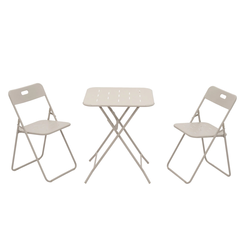 OKWISHSedia da Giardino Set Bistro Pieghevole 3 Pezzi Salvaspazio per Terrazza e Balcone in Acciaio Beige