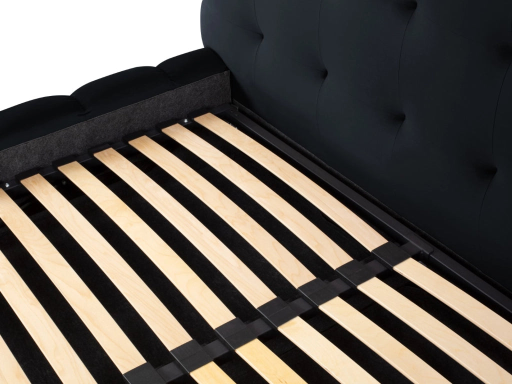 Cosmopolitan Design - Letto a cassettone con testiera "Bali" 140x200cm in velluto blu scuro 